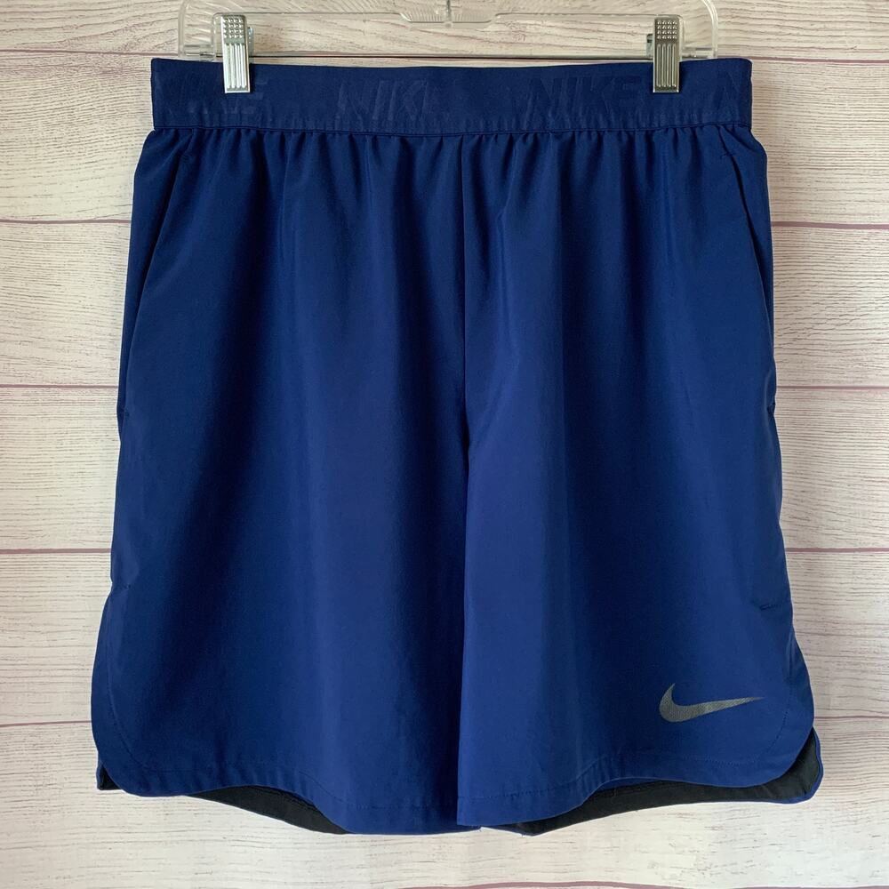 Nike Men's Flex Dri-Fit Blue Training Shorts Branded Waistband Size Large